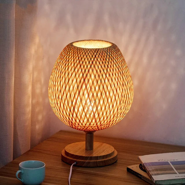 AntiqueBamboo - Lampe de Table Vintage en Bambou