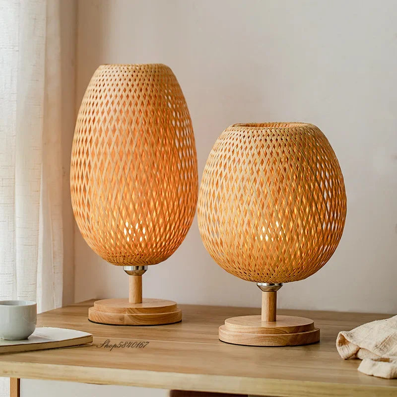 AntiqueBamboo - Lampe de Table Vintage en Bambou