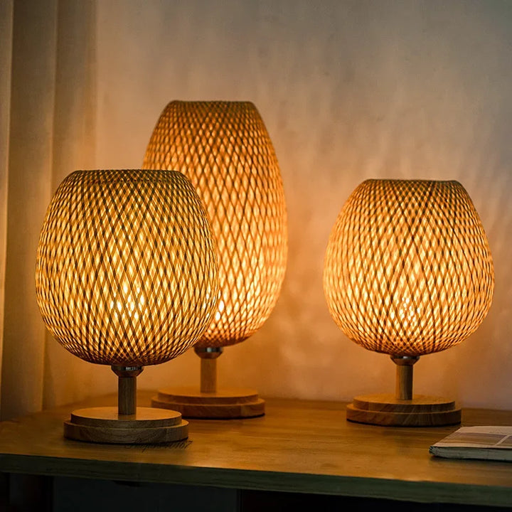 AntiqueBamboo - Lampe de Table Vintage en Bambou